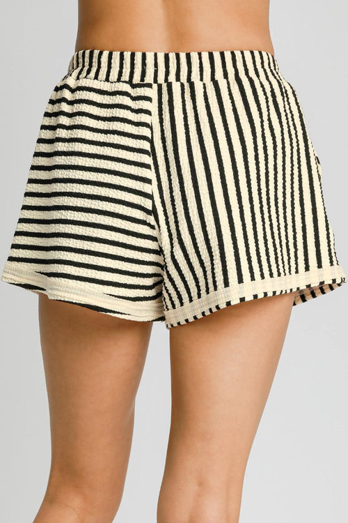 Black & White Striped Textured Shorts – Comfy & Chic Casual Bottoms